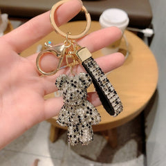 Rhinestone Animal Leather Strap Keychain