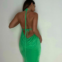 Open Back Slim Cami Strap Long Dress