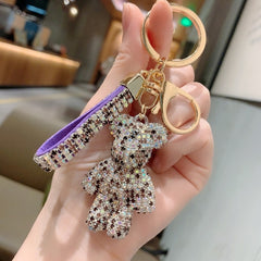 Rhinestone Animal Leather Strap Keychain