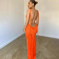 Open Back Slim Cami Strap Long Dress