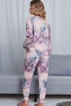 Tie-Dye Crewneck Top and Drawstring Waist Joggers Lounge Set