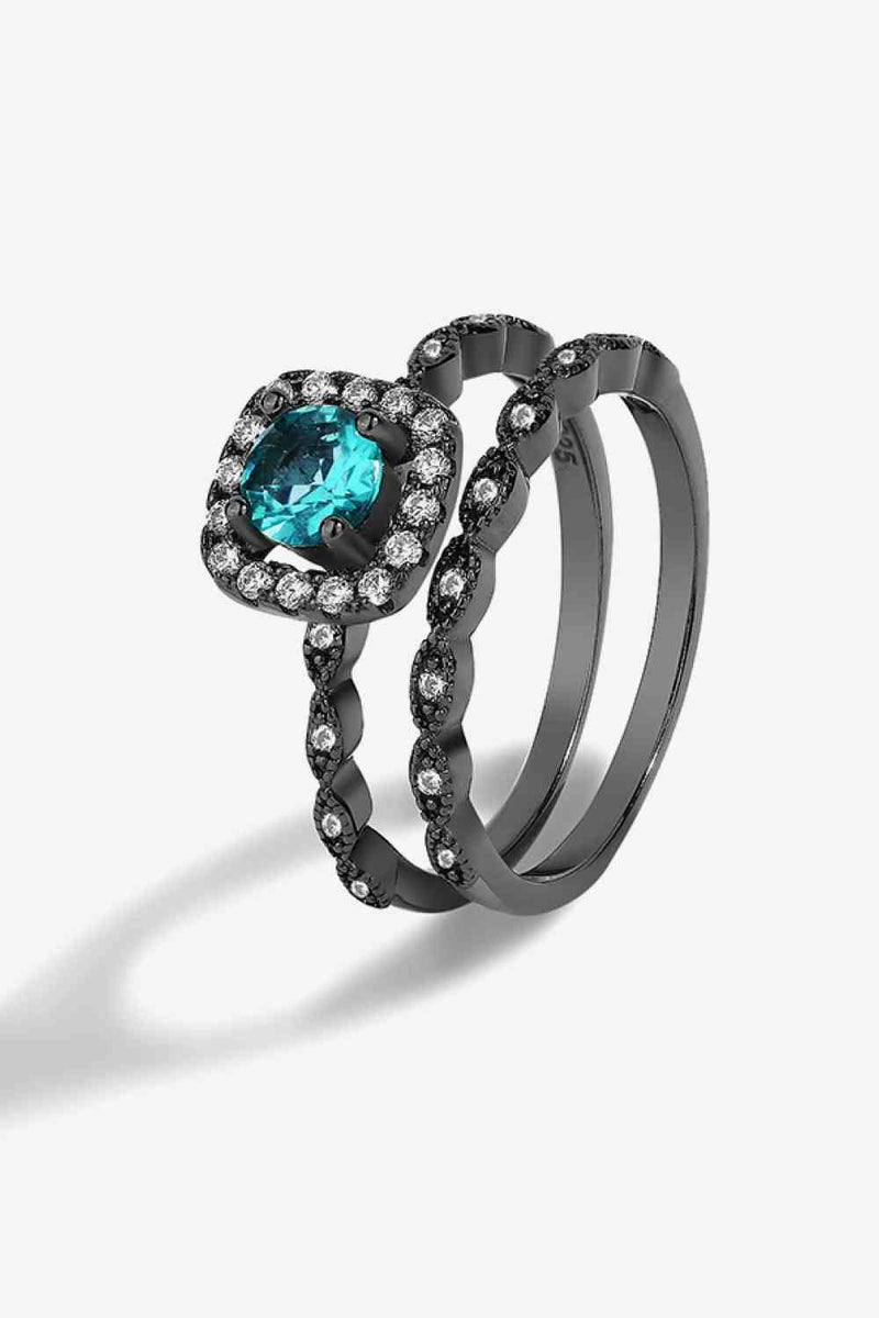 2-Piece Paraiba Blue Zircon Ring Set