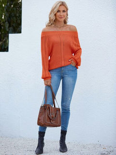 Openwork Off-Shoulder Long Sleeve Sweater