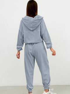 Half Zip Drawstring Hoodie and Pants Set