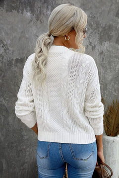 Cable-Knit Button Up Dropped Shoulder Cardigan