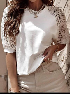 Eyelet Round Neck Half Sleeve T-Shirt