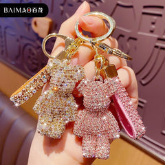 Rhinestone Animal Leather Strap Keychain