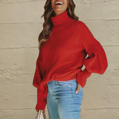 Turtleneck Lantern Sleeve Dropped Shoulder Sweater