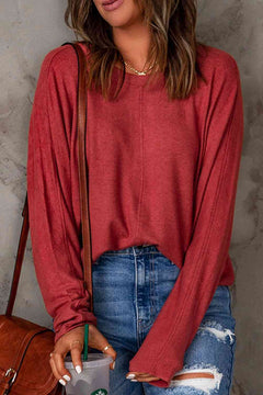 Seam Detail Round Neck Long Sleeve Top