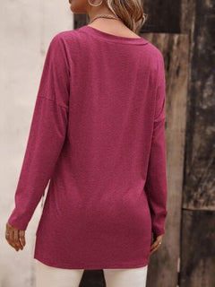 V-Neck Slit Long Sleeve T-Shirt