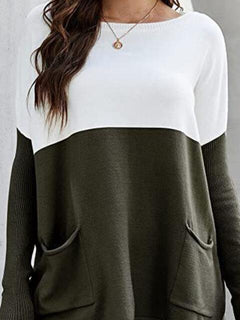 Two Tone Pullover Sweater with Pockets