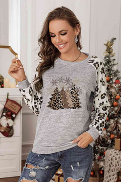 Christmas Tree Graphic Leopard Sweatshirt