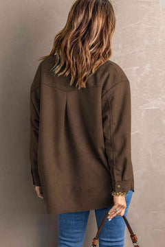 Double Take Suede Snap Front Dropped Shoulder Jacket