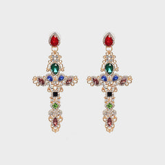 Rhinestone Alloy Cross Earrings