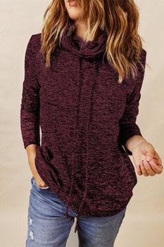 Heathered Drawstring Mock Neck Sweatshirt