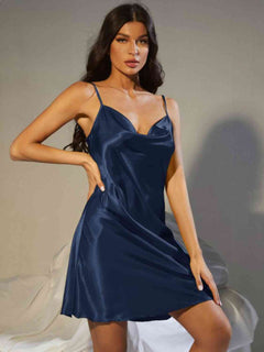 Spaghetti Strap Cowl Neck Satin Night Dress