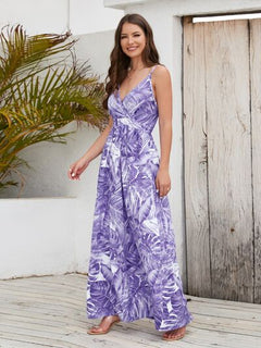 Printed Surplice Spaghetti Strap Dress