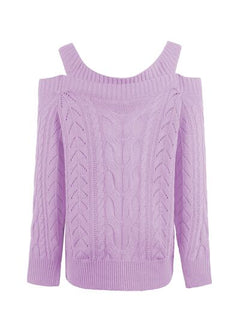 Cable-Knit Openwork Sweetheart Neck Sweater