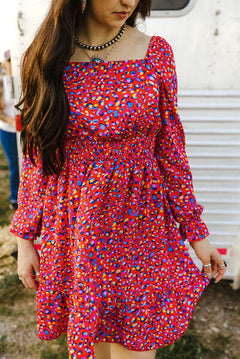 Printed Smocked Flounce Sleeve Dress