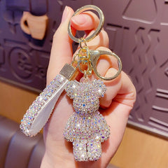 Rhinestone Animal Leather Strap Keychain