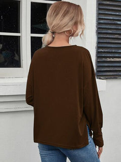 Decorative Button V-Neck Long Sleeve T-Shirt