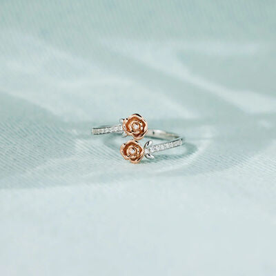 Rose Shape Inlaid Zircon Bypass Ring