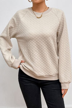 Texture Round Neck Long Sleeve Sweatshirt