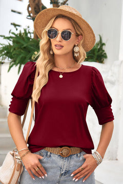 Round Neck Lantern Sleeve Blouse