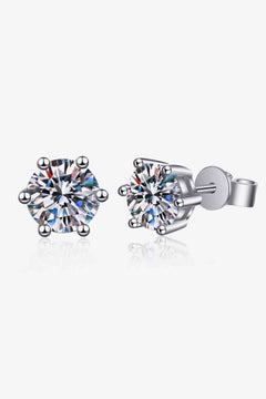 925 Sterling Silver 6-Prong 2 Carat Moissanite Stud Earrings