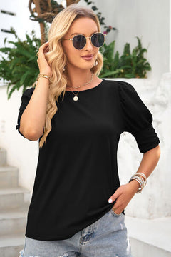 Round Neck Lantern Sleeve Blouse