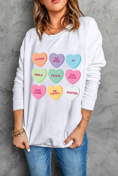 Heart Round Neck Dropped Shoulder Sweatshirt