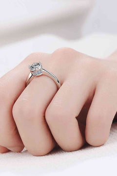 1 Carat Moissanite Rhodium-Plated Solitaire Ring