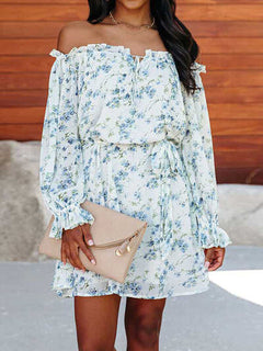 Frill Off-Shoulder Flounce Sleeve Mini Dress