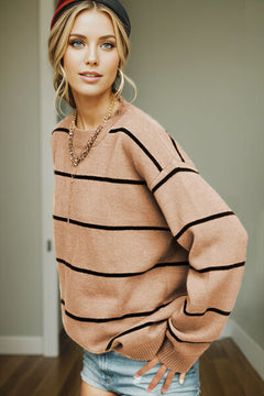 Striped Round Neck Dropped Shoulder Sweater