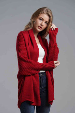 Double Take Dolman Sleeve Open Front Ribbed Trim Longline Cardigan